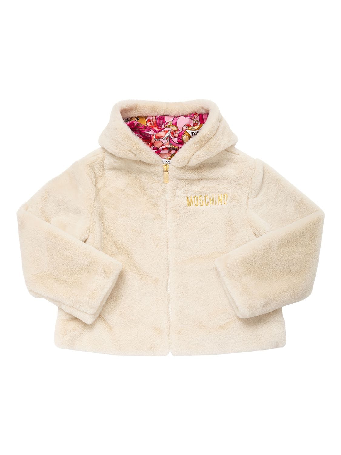 Moschino Kids' Faux Fur Jacket In White
