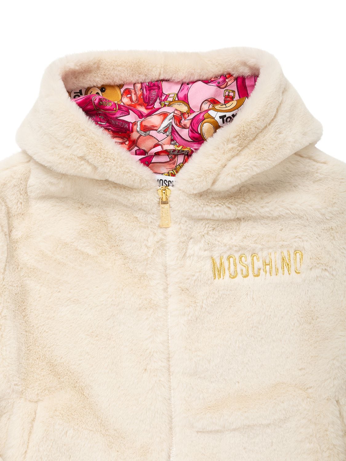 Shop Moschino Faux Fur Jacket In White