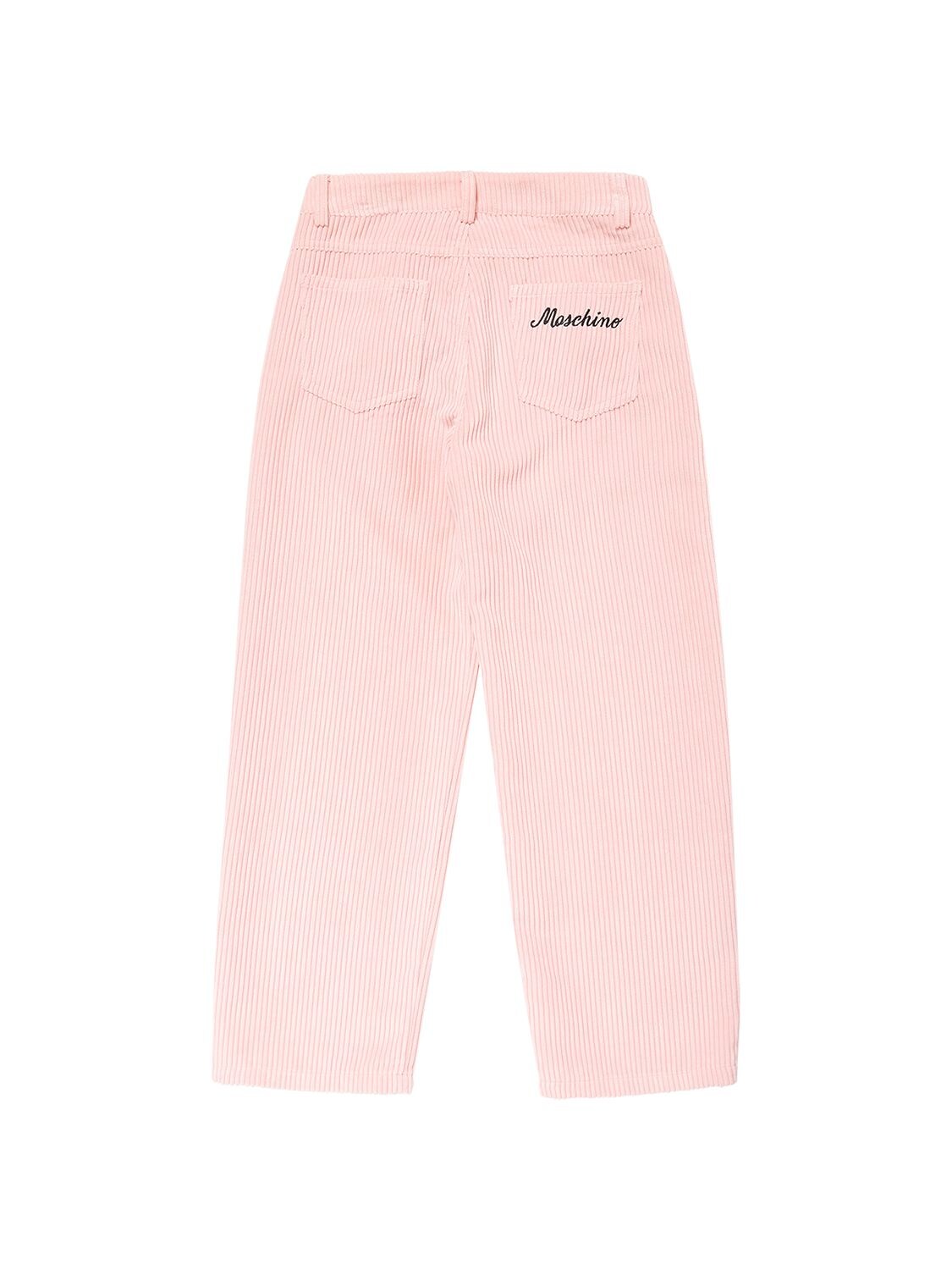 Shop Moschino Embroidered Logo Corduroy Pants In Pink