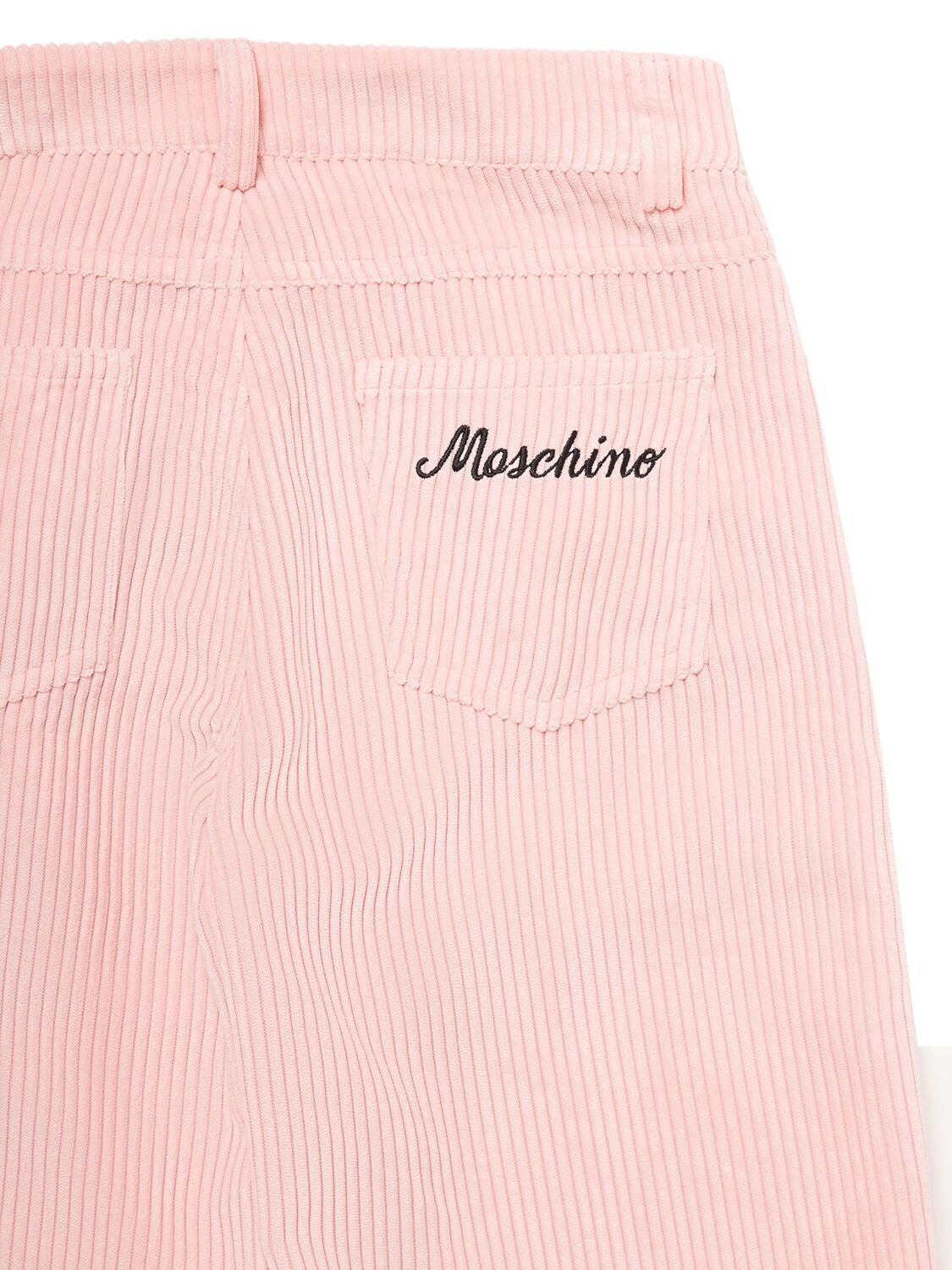 Shop Moschino Embroidered Logo Corduroy Pants In Pink