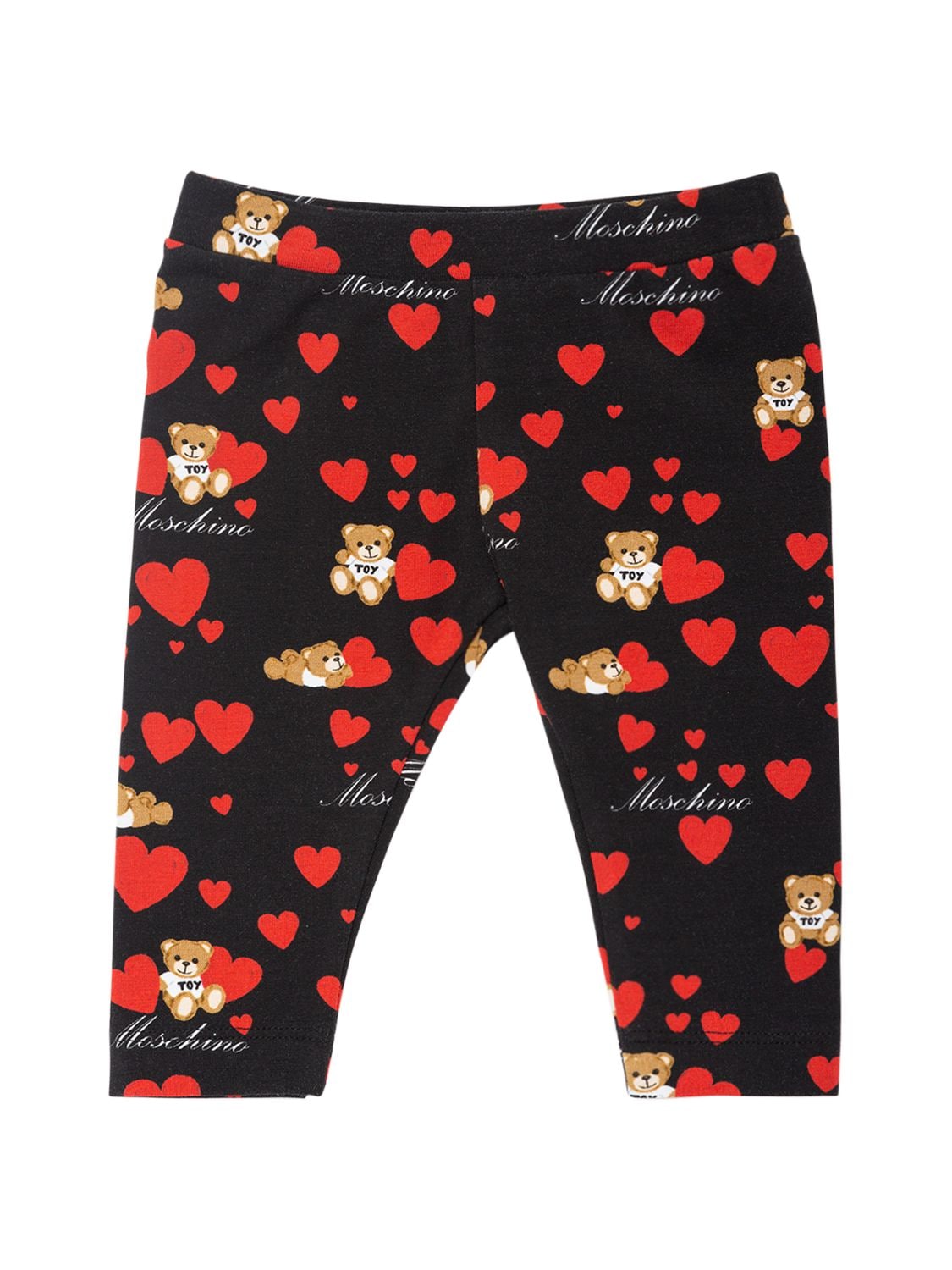 Moschino Kids' Printed Cotton Jersey Leggings In Black,red