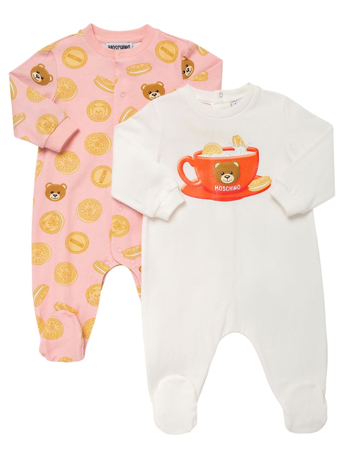 Moschino Babies' Set Of 2 Printed Cotton Rompers In Pink,white