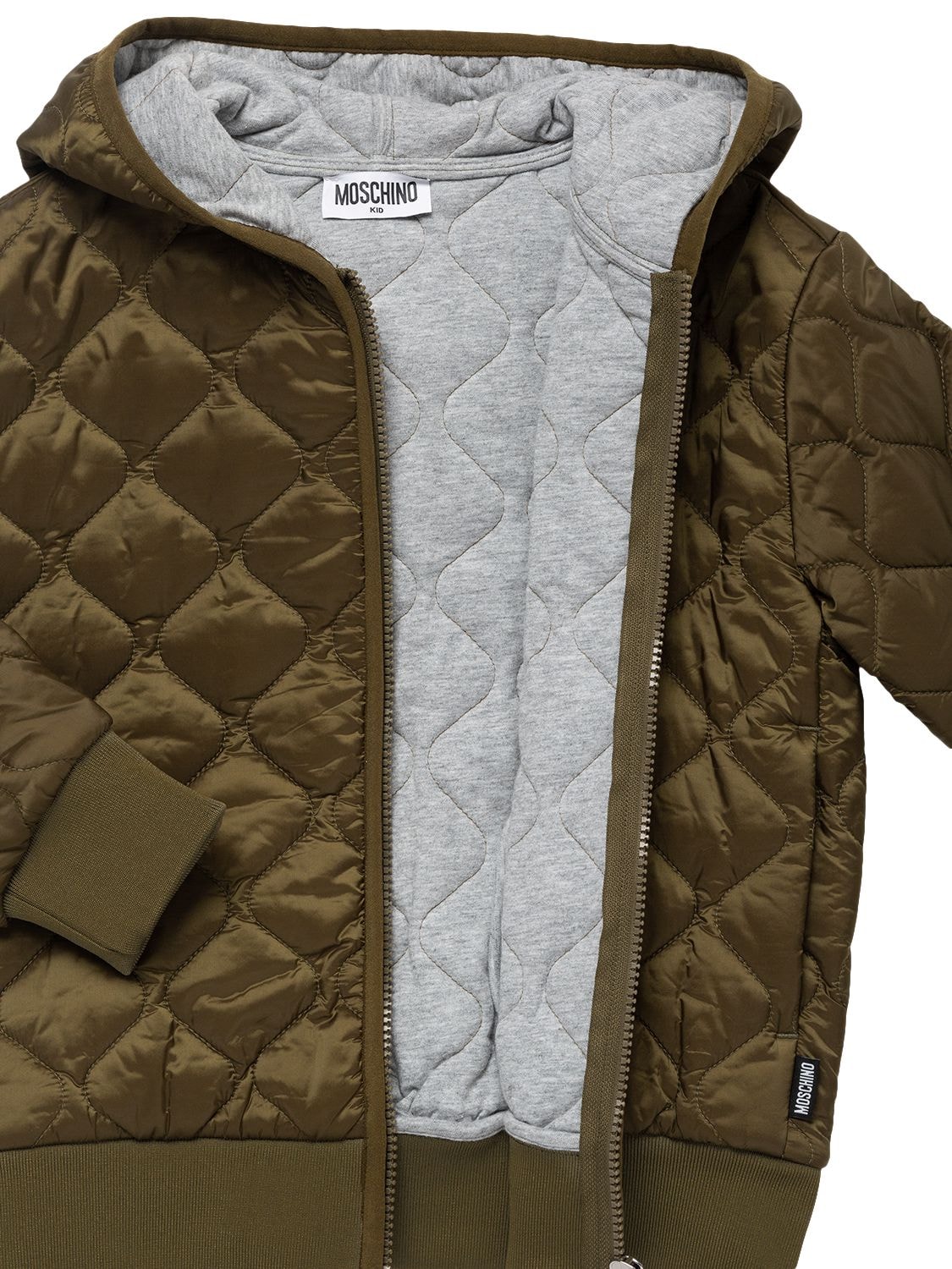 Shop Moschino Quilted Nylon Jacket W/logo In Military Green