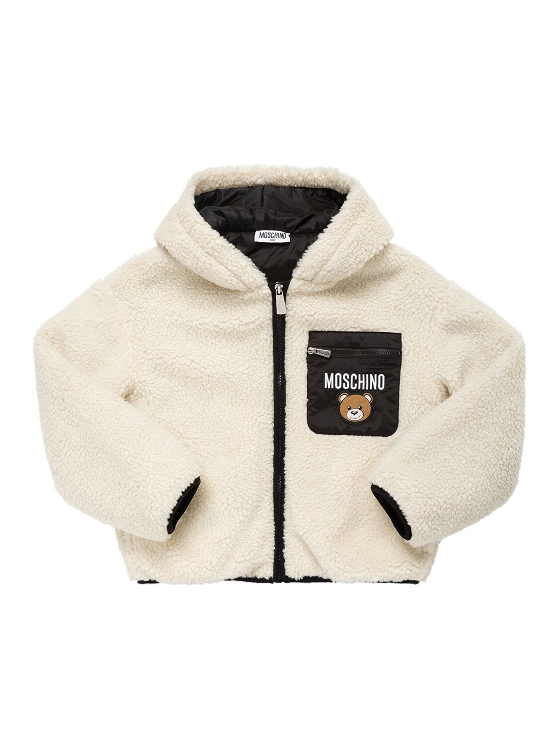 Moschino Kids' Faux Fur Jacket W/logo In White