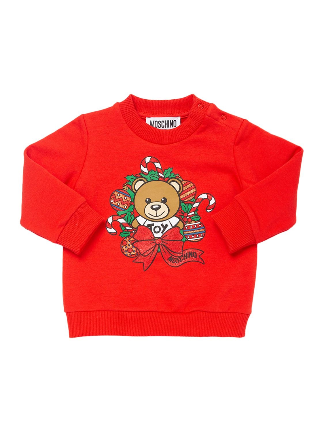 Moschino Kids' Rubberized Cotton Sweatshirt In Red