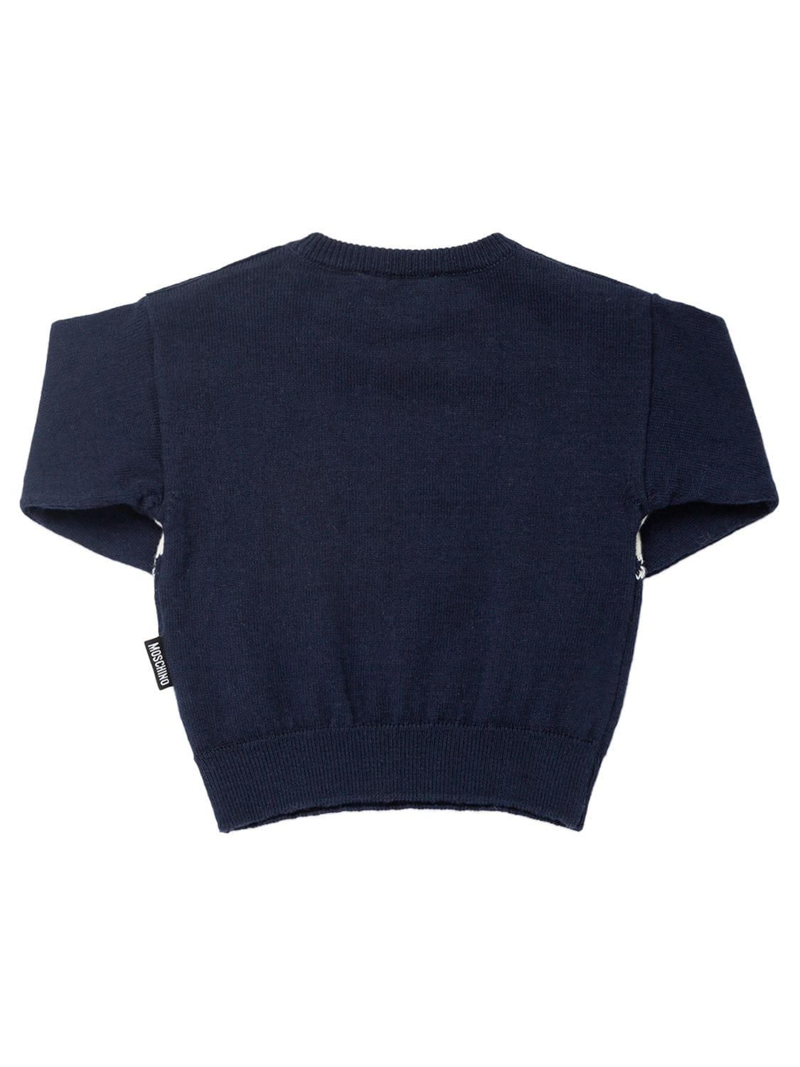 Shop Moschino Wool & Cotton Jacquard Knit Sweater In Navy