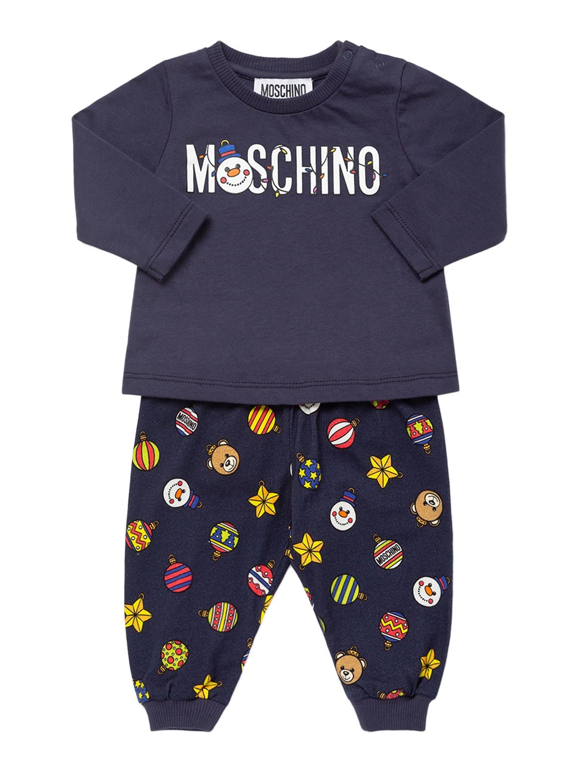 Moschino Kids' Printed Cotton Jersey T-shirt & Pants In Navy