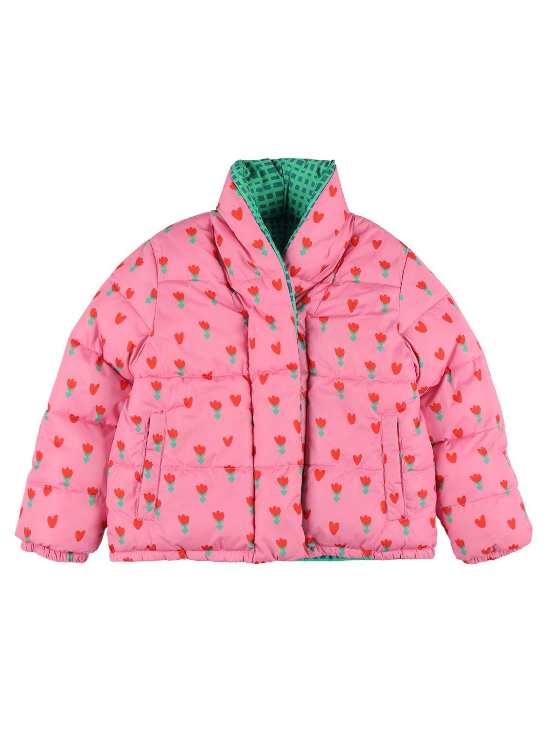 Shop Stella Mccartney Reversible Recycled Nylon Puffer Jacket In Green,pink