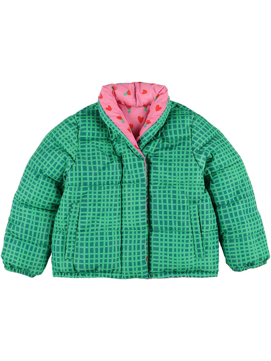 Stella Mccartney Kids' Reversible Recycled Nylon Puffer Jacket In Green,pink