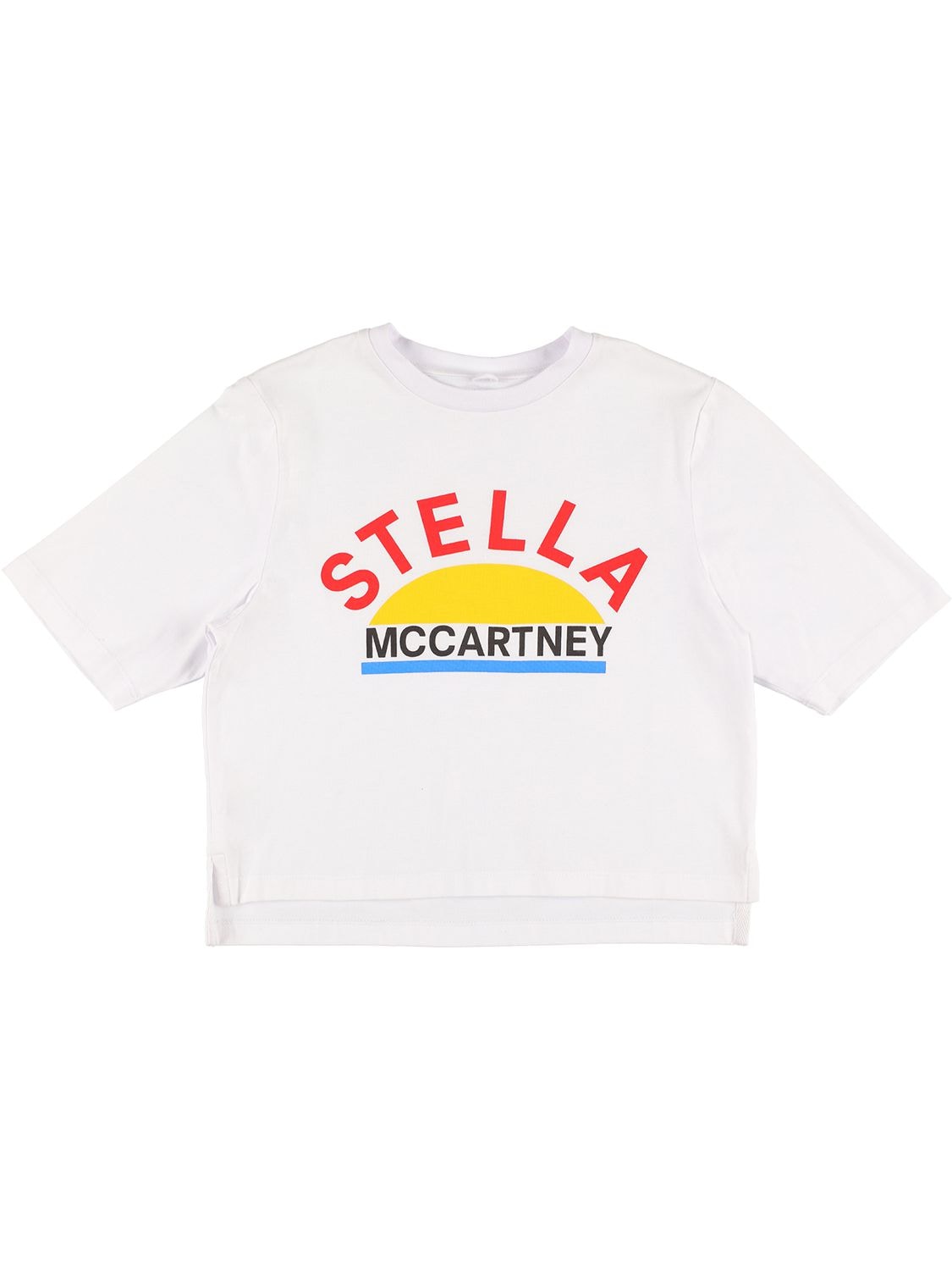 Stella Mccartney Kids' Printed Organic Cotton Cropped T-shirt In White