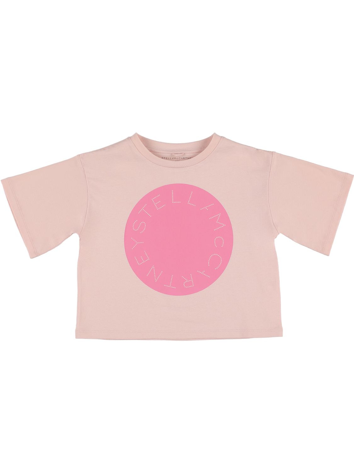 Stella Mccartney Kids' Printed Organic Cotton Cropped T-shirt In Pink