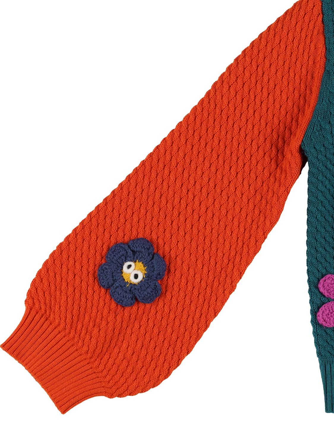 Shop Stella Mccartney Cable Knit Organic Cotton Cardigan In Orange,green