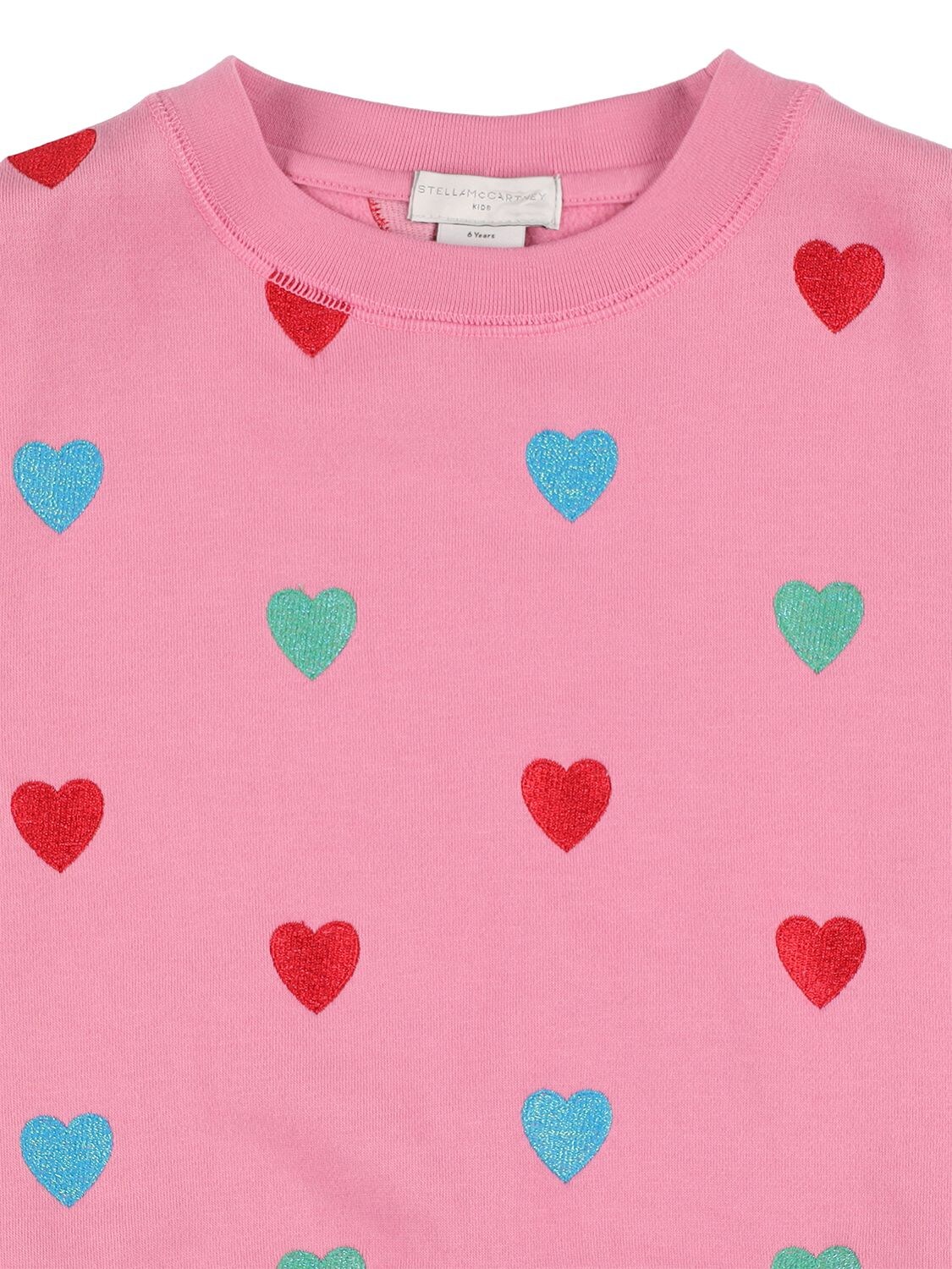 Shop Stella Mccartney Organic Cotton Sweatshirt W/ Hearts In Pink