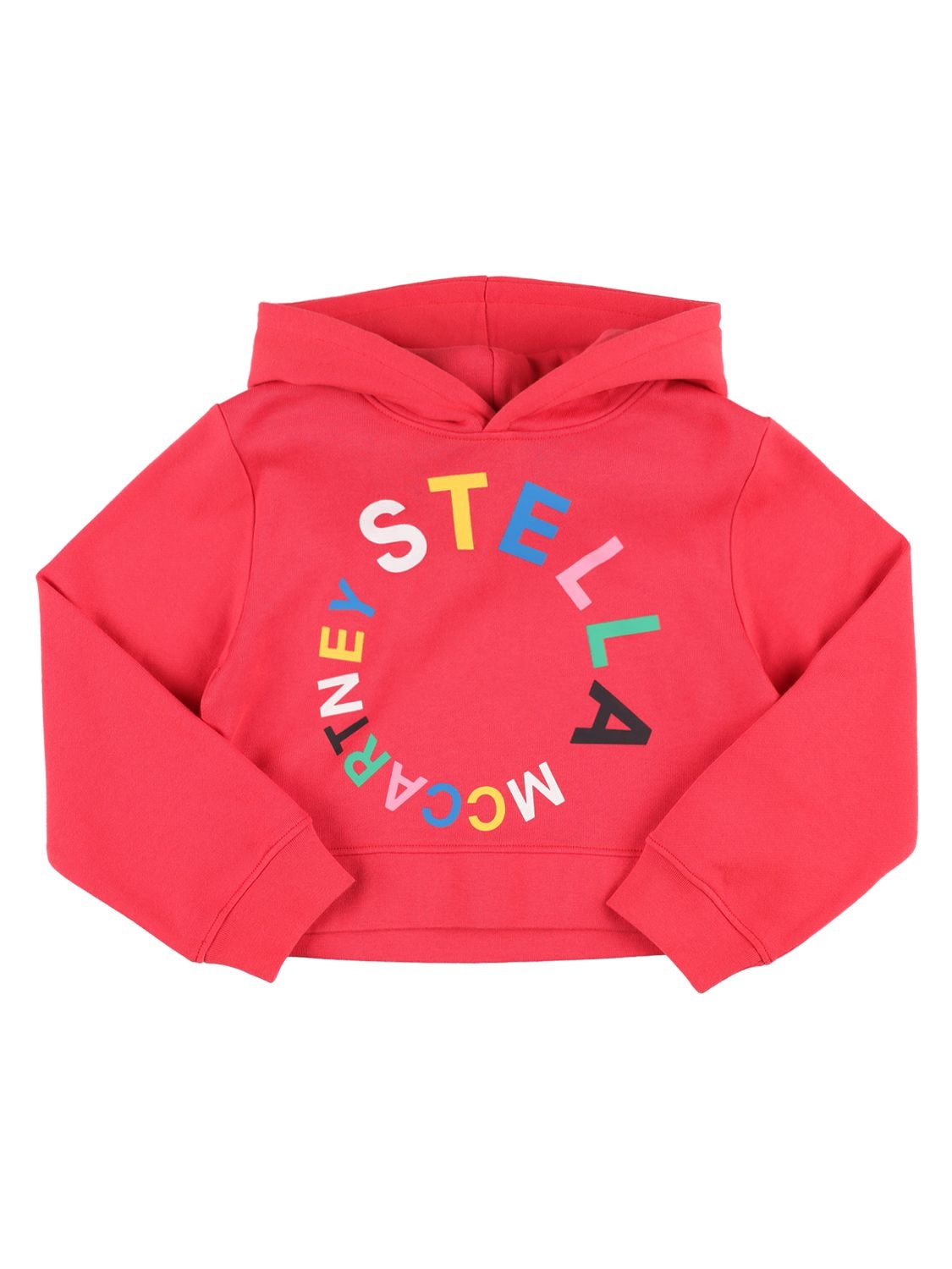 Stella Mccartney Kids' Organic Cotton Cropped Hoodie W/logo In Red