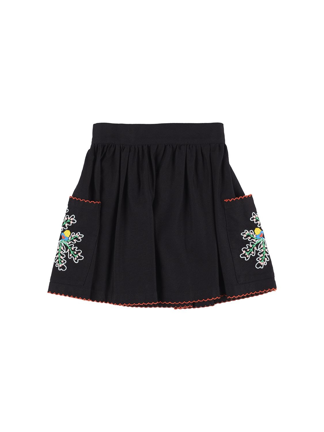 Stella Mccartney Kids' Embroidered Organic Cotton Skirt In Black