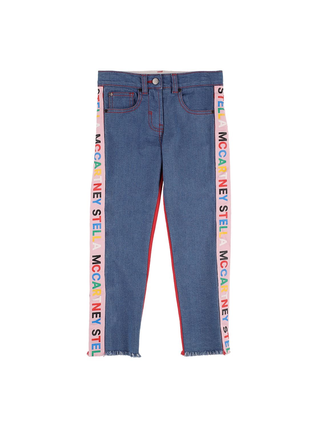 Stella Mccartney Kids' Organic Cotton Denim Jeans W/logo Tape In Denim,red