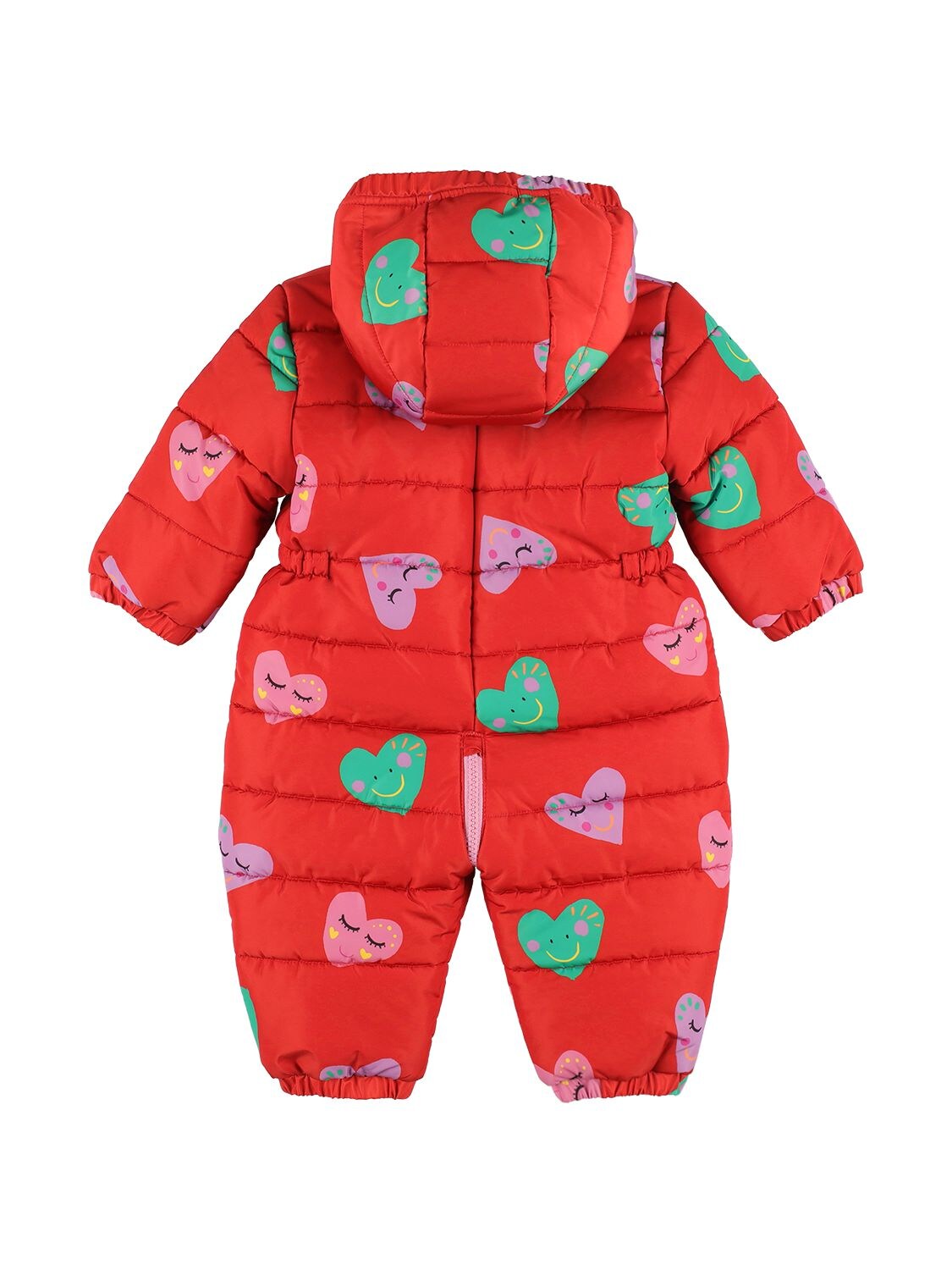 Shop Stella Mccartney Printed Recycled Nylon Puffer Romper In Red