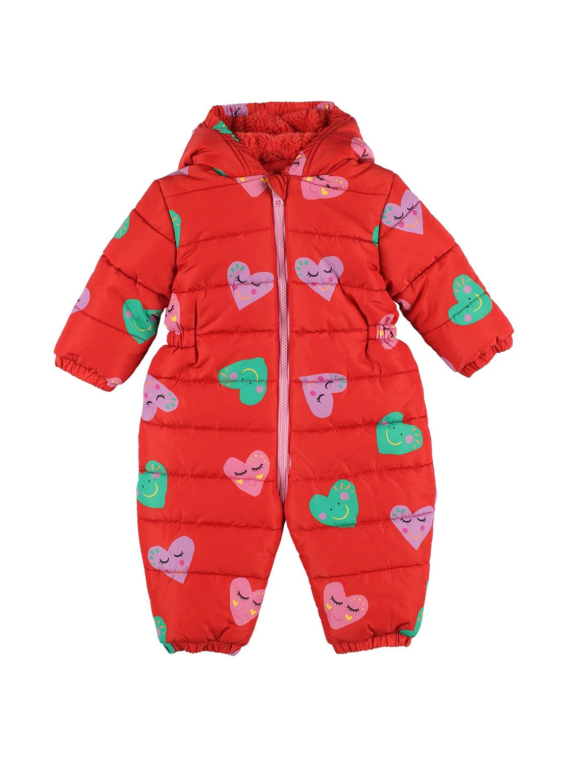 Stella Mccartney Babies' Printed Recycled Nylon Puffer Romper In Red