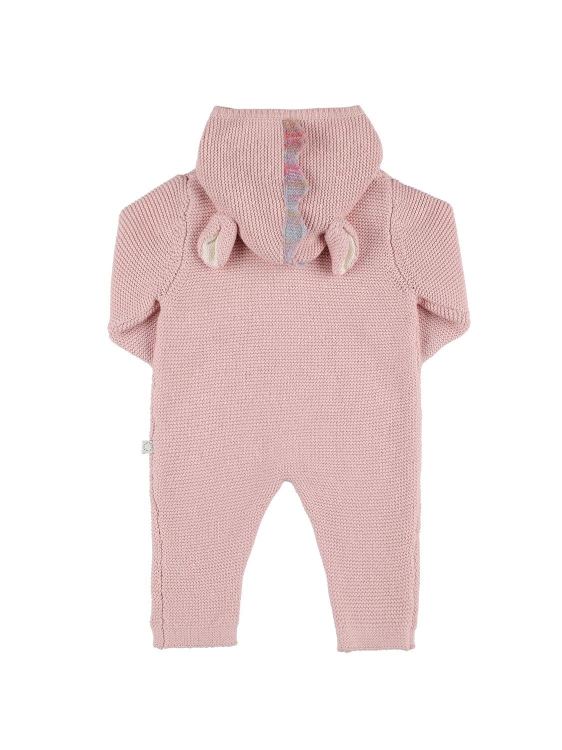 Shop Stella Mccartney Cable Organic Cotton Knit Romper In Pink