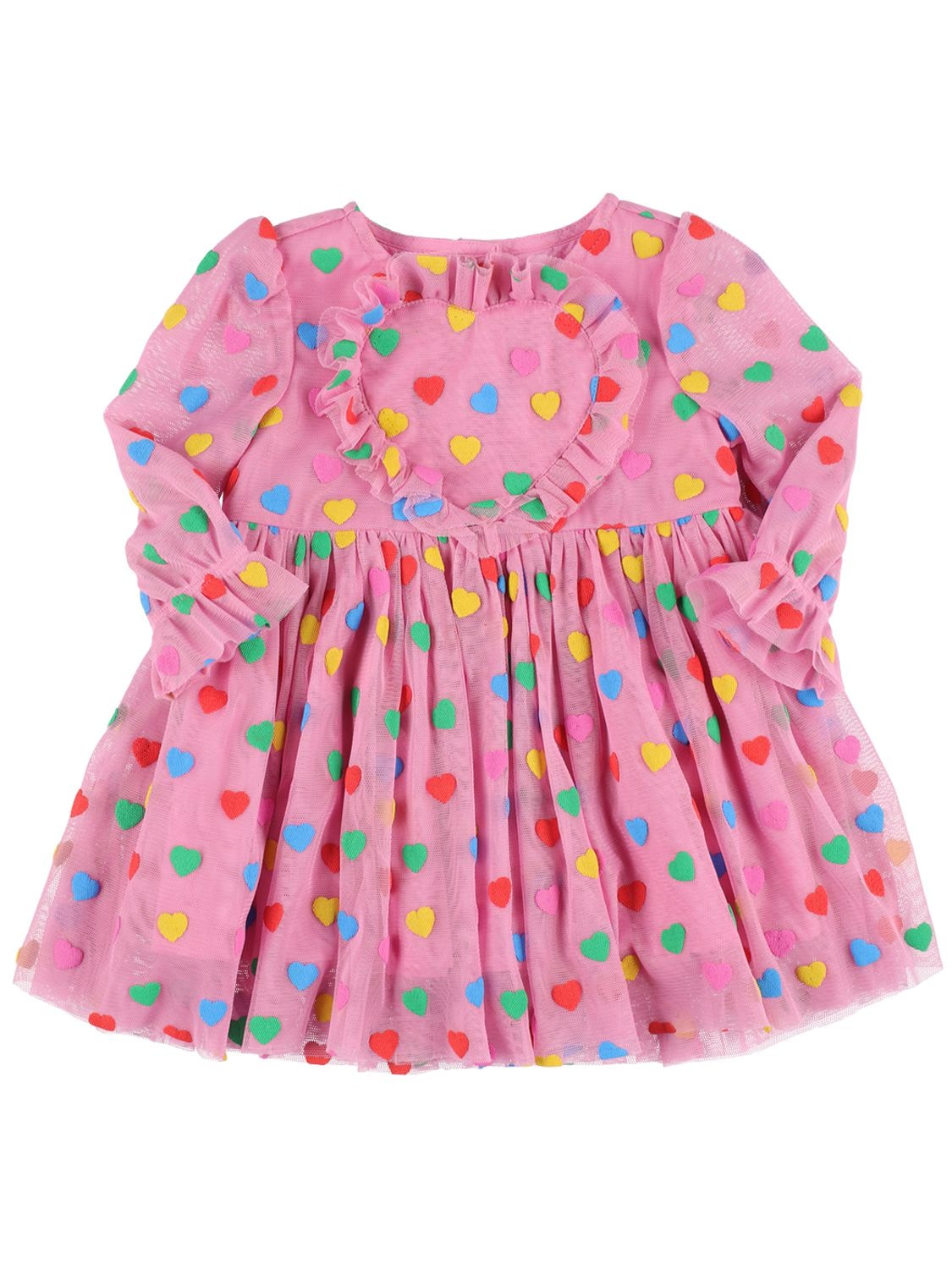 Stella Mccartney Kids' Recycled Tulle Dress W/hearts In Pink