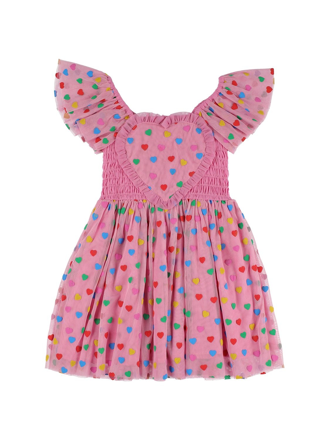 Stella Mccartney Kids' Printed Recycled Stretch Tulle Dress In Pink