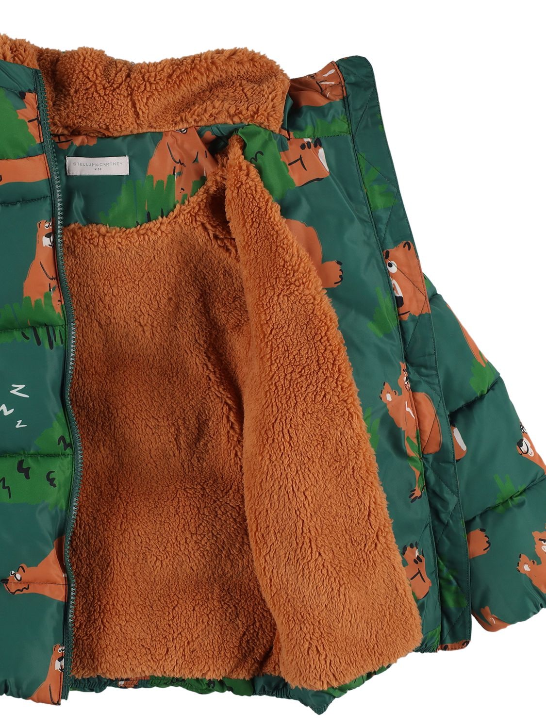 Shop Stella Mccartney Bear Print Recycled Nylon Puffer Jacket In Green