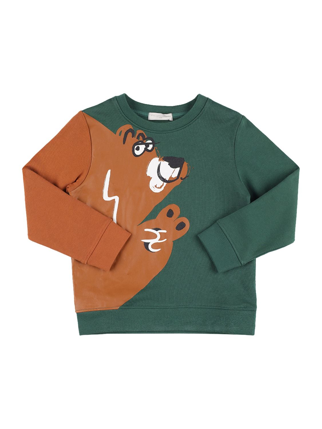 Stella Mccartney Kids' Rubberized Organic Cotton Sweatshirt In Green,brown