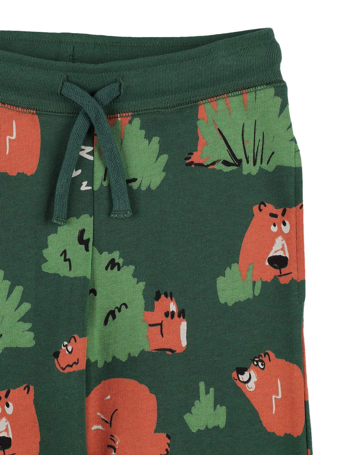 Shop Stella Mccartney Bear Print Organic Cotton Sweatpants In Green,brown