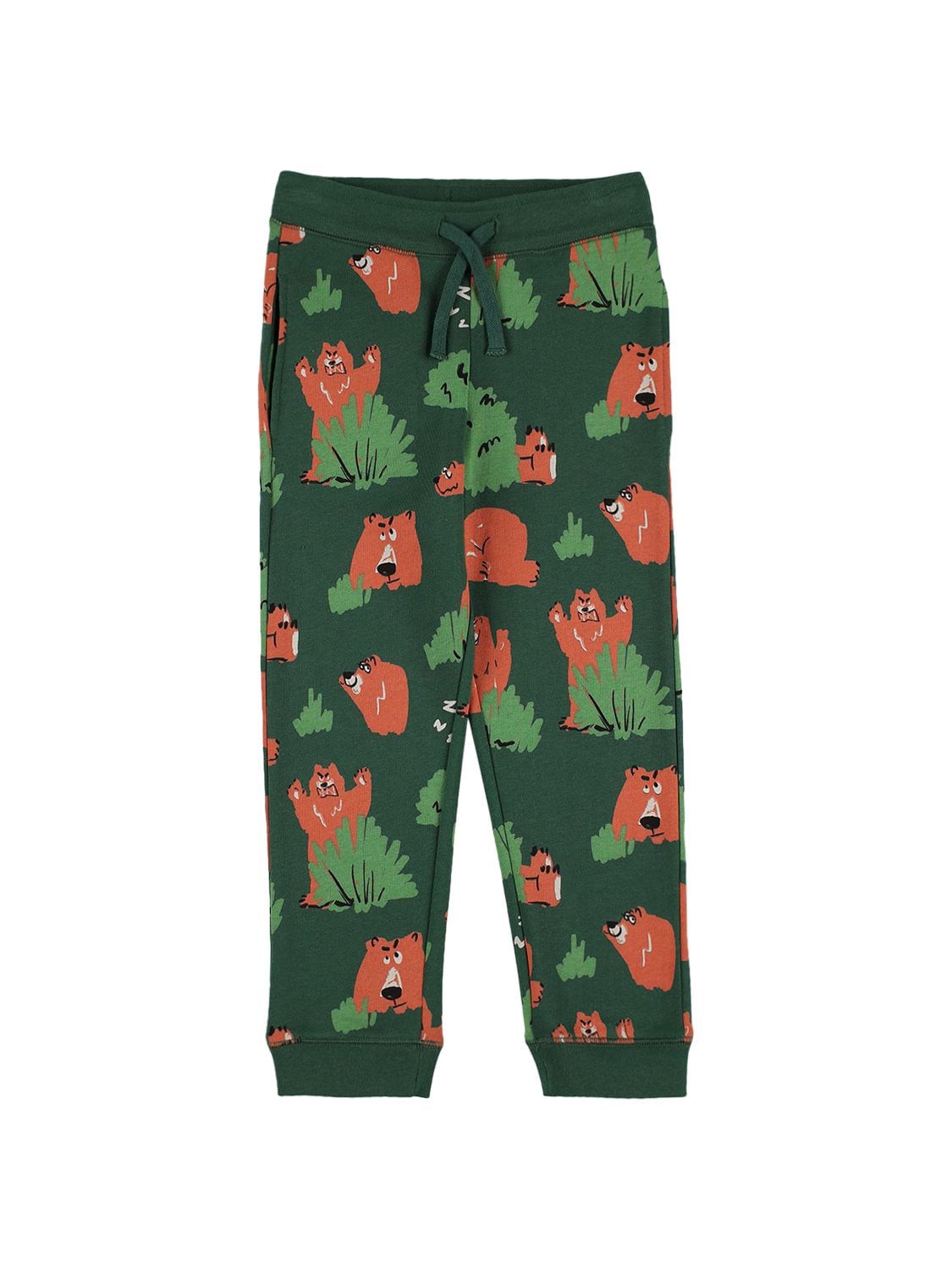 Stella Mccartney Kids' Bear Print Organic Cotton Sweatpants In Green,brown