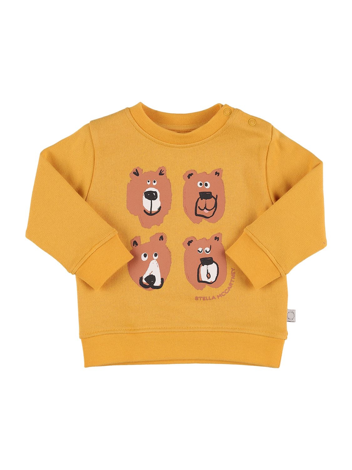 Stella Mccartney Kids' Bear Print Organic Cotton Sweatshirt In Dark Yellow