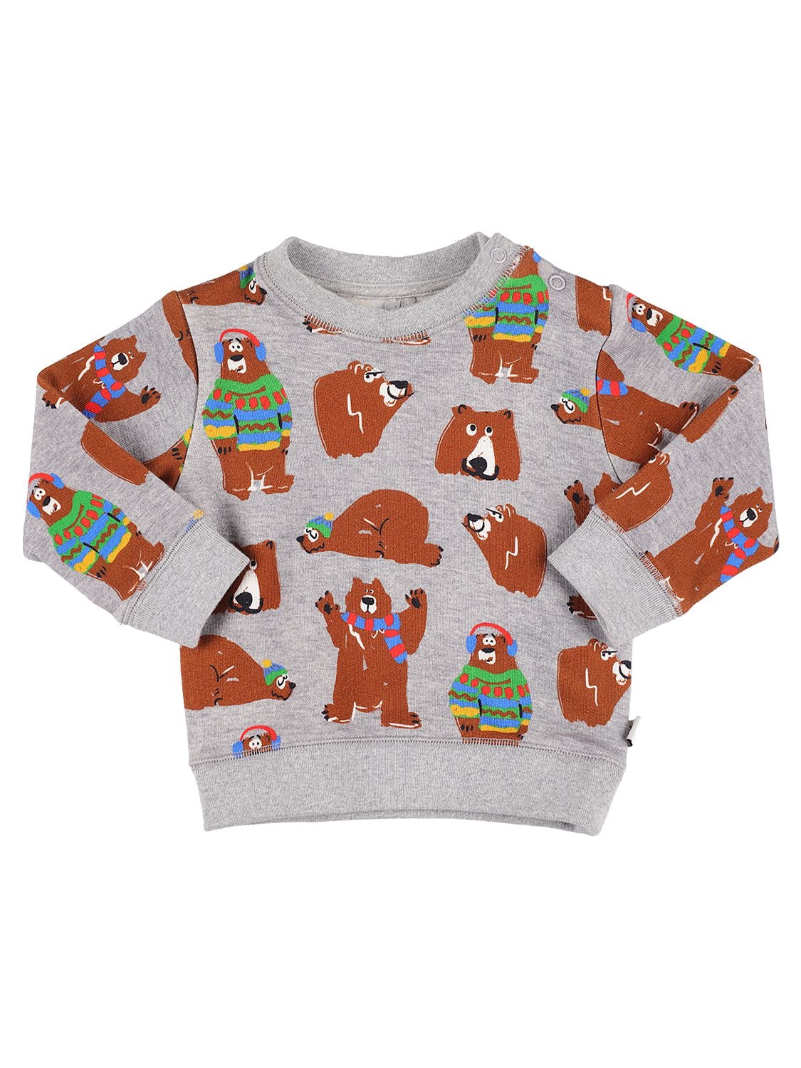 Stella Mccartney Kids' Bear Print Organic Cotton Sweatshirt In Grey,brown