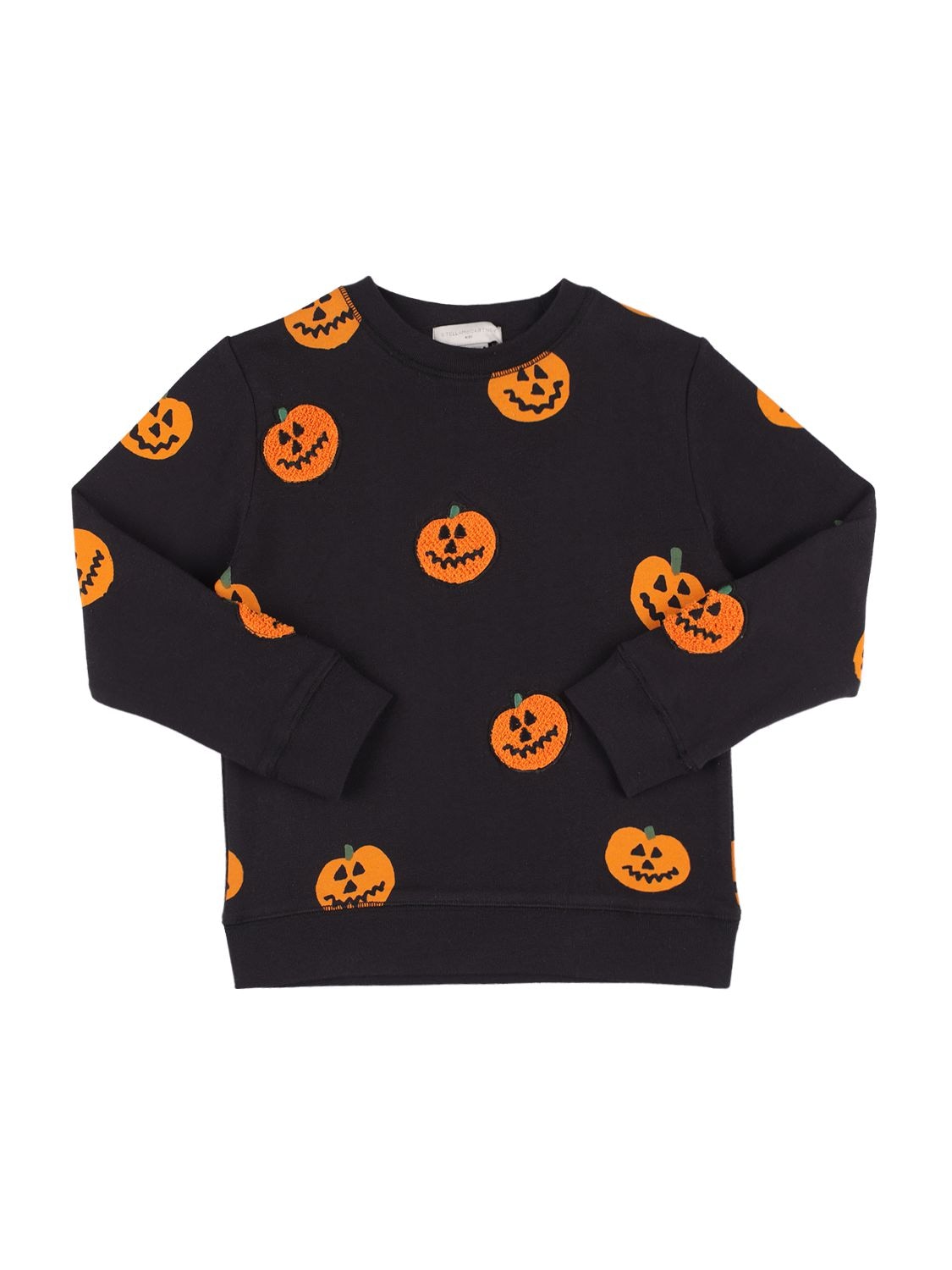 Stella Mccartney Kids' Pumpkin Print Organic Cotton Sweatshirt In Black,orange