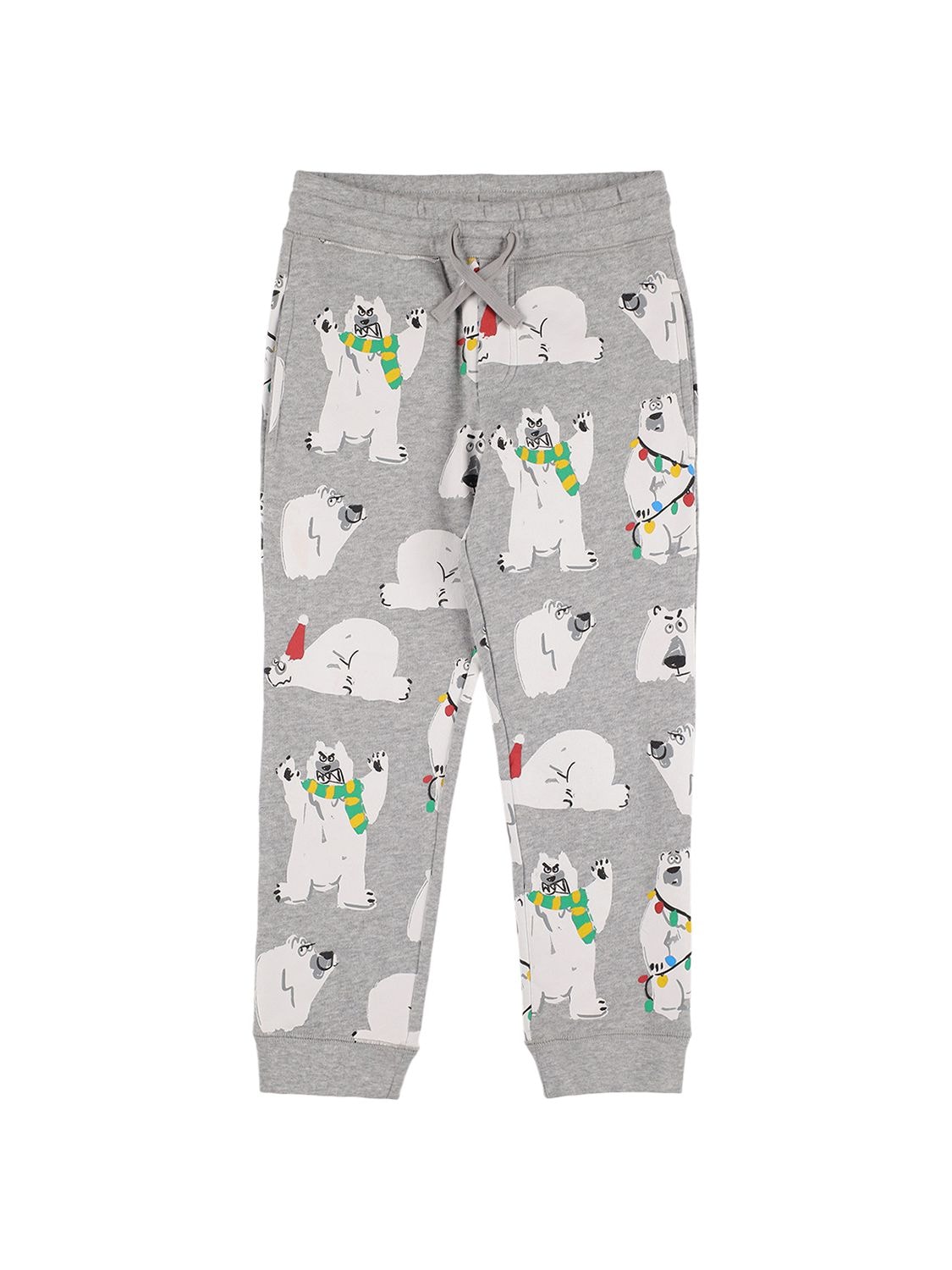 Stella Mccartney Kids' Bear Print Organic Cotton Sweatpants In Grey