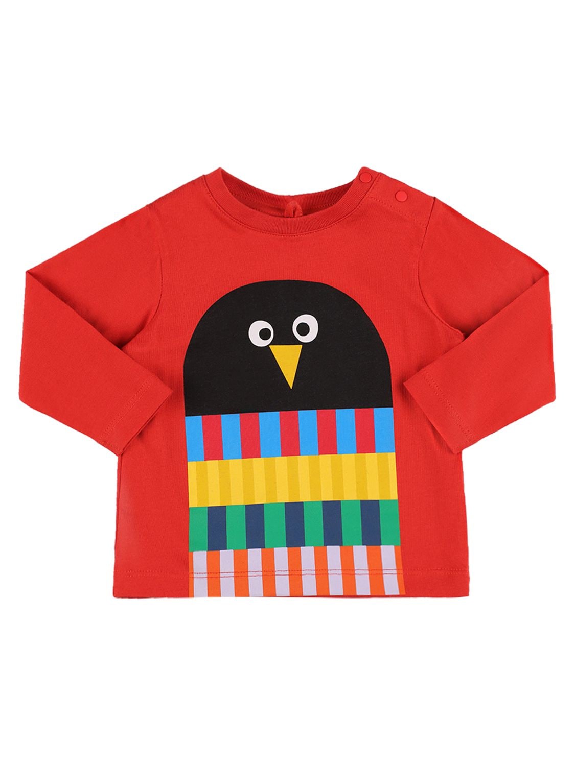 Stella Mccartney Kids' Penguin Print Organic Cotton T-shirt In 레드