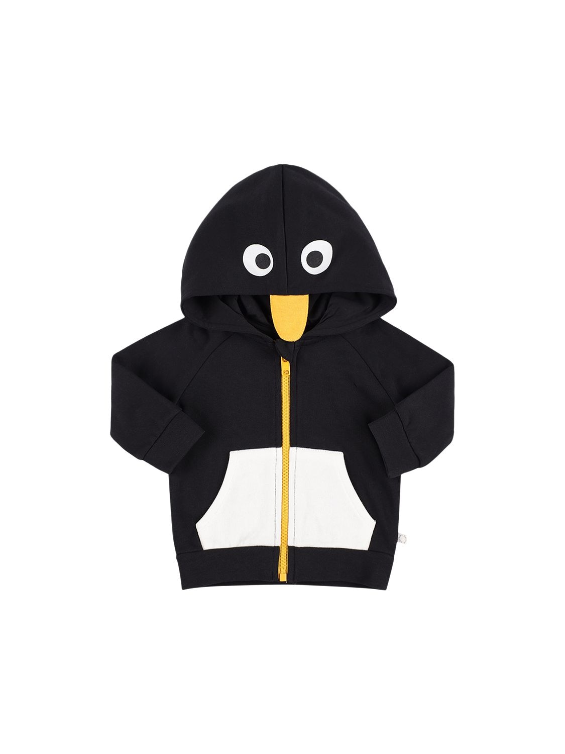 Stella Mccartney Kids' Penguin Organic Cotton Zip-up Sweatshirt In Black