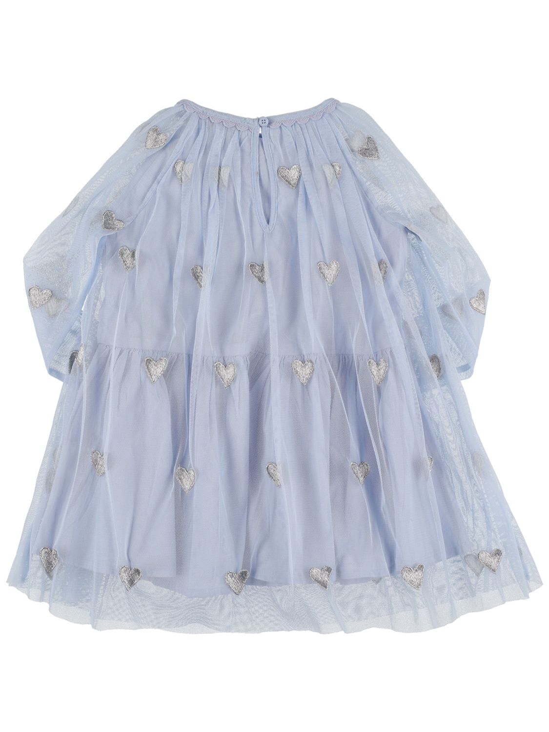 Shop Stella Mccartney Recycled Poly Tulle Dress W/ Patches In Light Blue