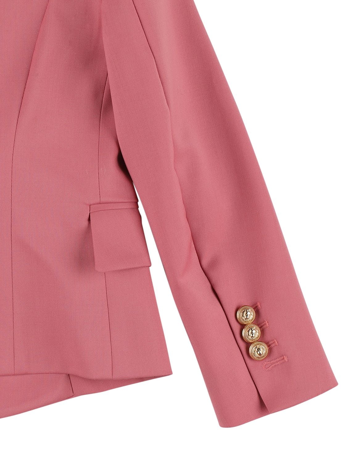 Shop Balmain Double Breasted Wool Jacket In Pink