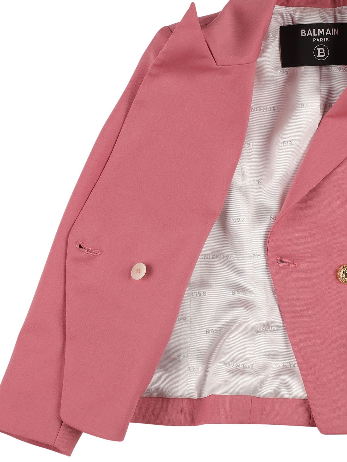 Shop Balmain Double Breasted Wool Jacket In Pink
