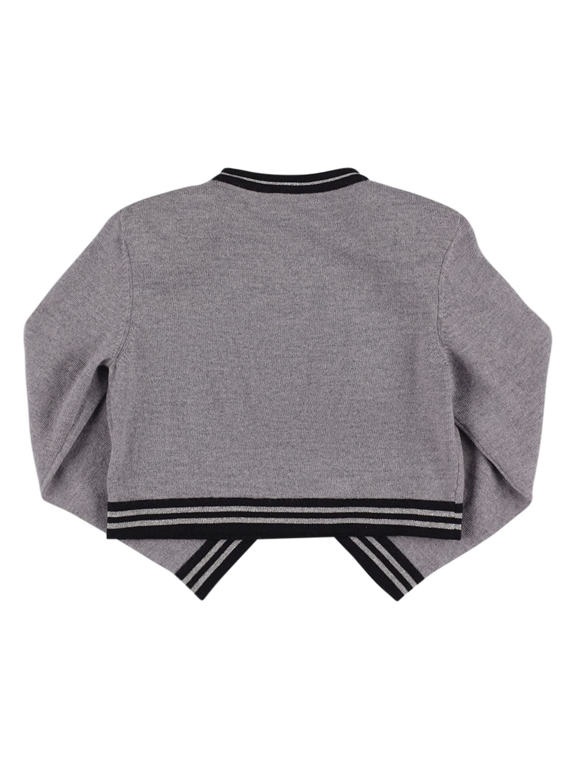 Shop Balmain Logo Wool Knit Sweater In Grey