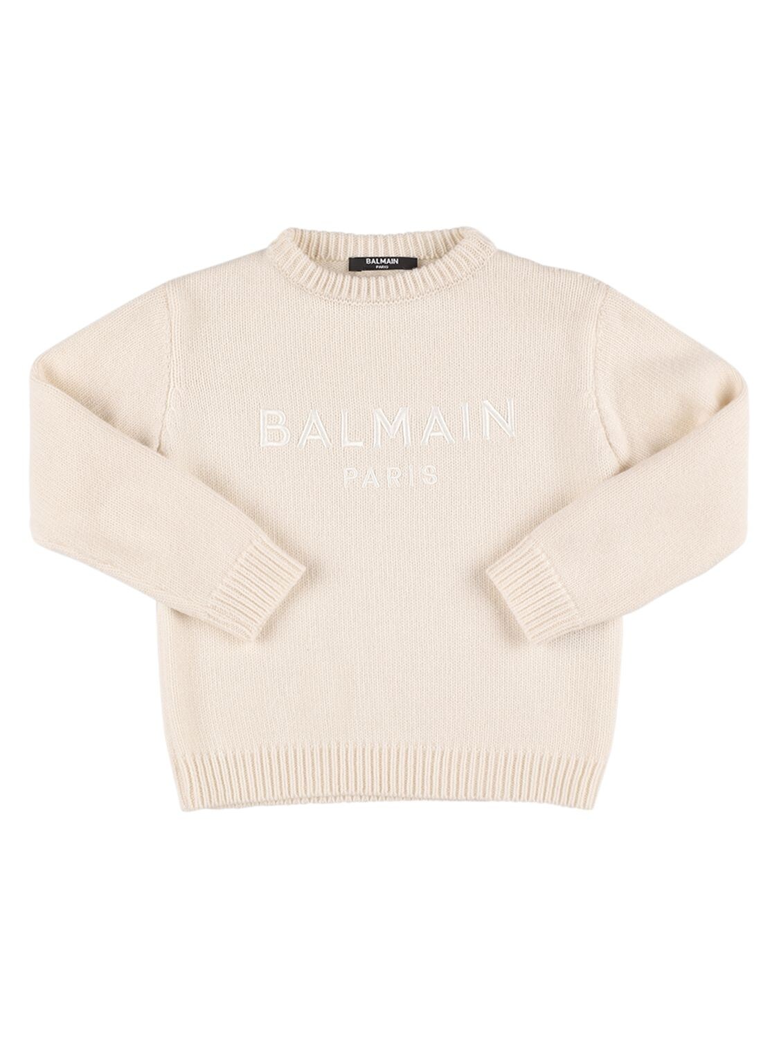 Balmain Kids' Cable Knit Wool & Cashmere Sweater In Ivory