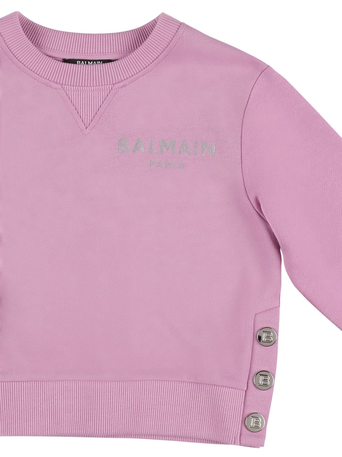 Shop Balmain Logo Organic Cotton Sweatshirt In Purple