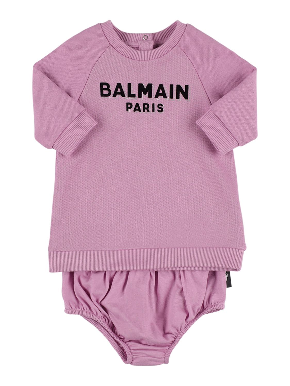 Balmain Babies' Organic Cotton Dress W/diaper Cover In Purple