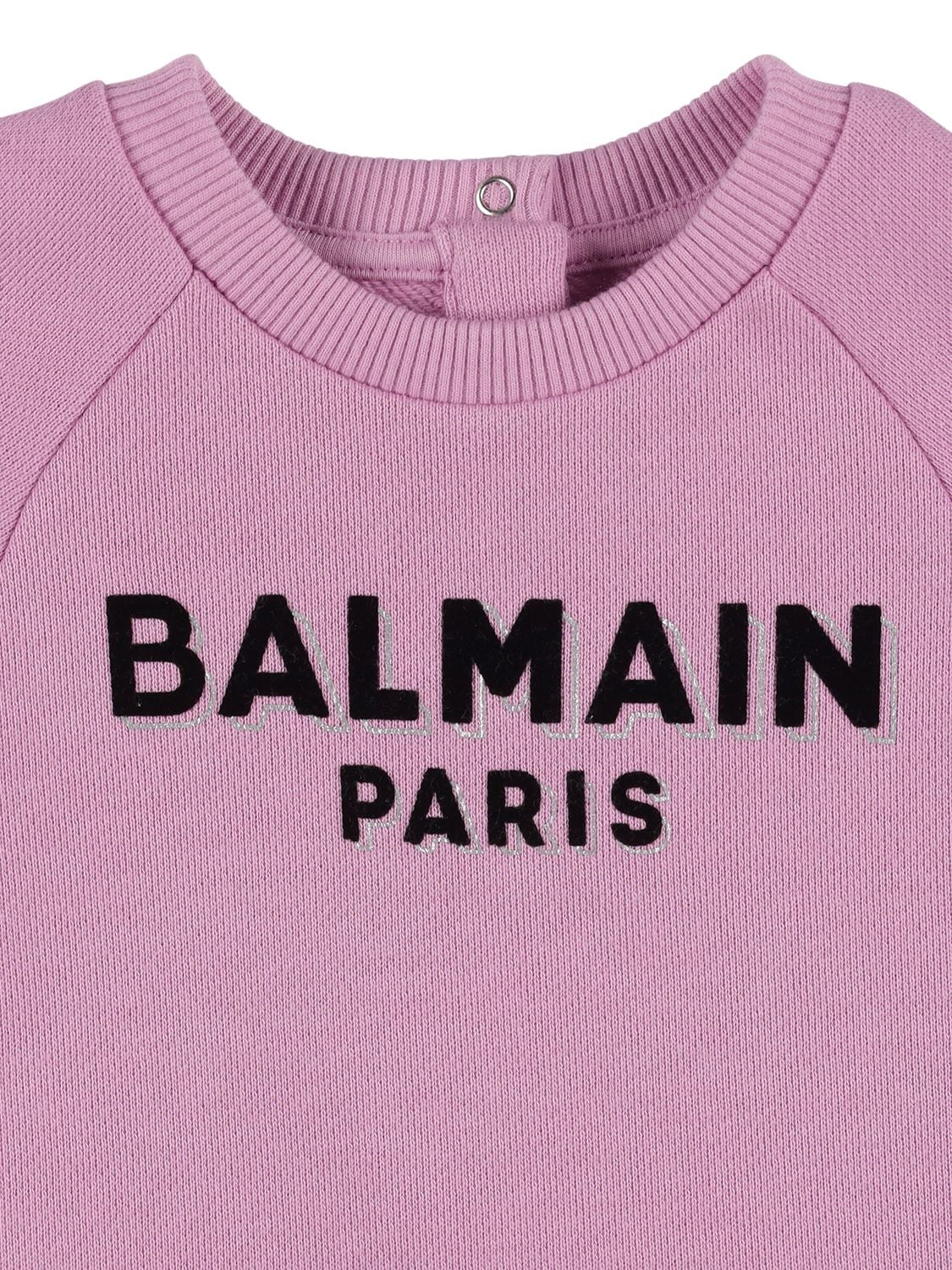Shop Balmain Organic Cotton Dress W/diaper Cover In Purple
