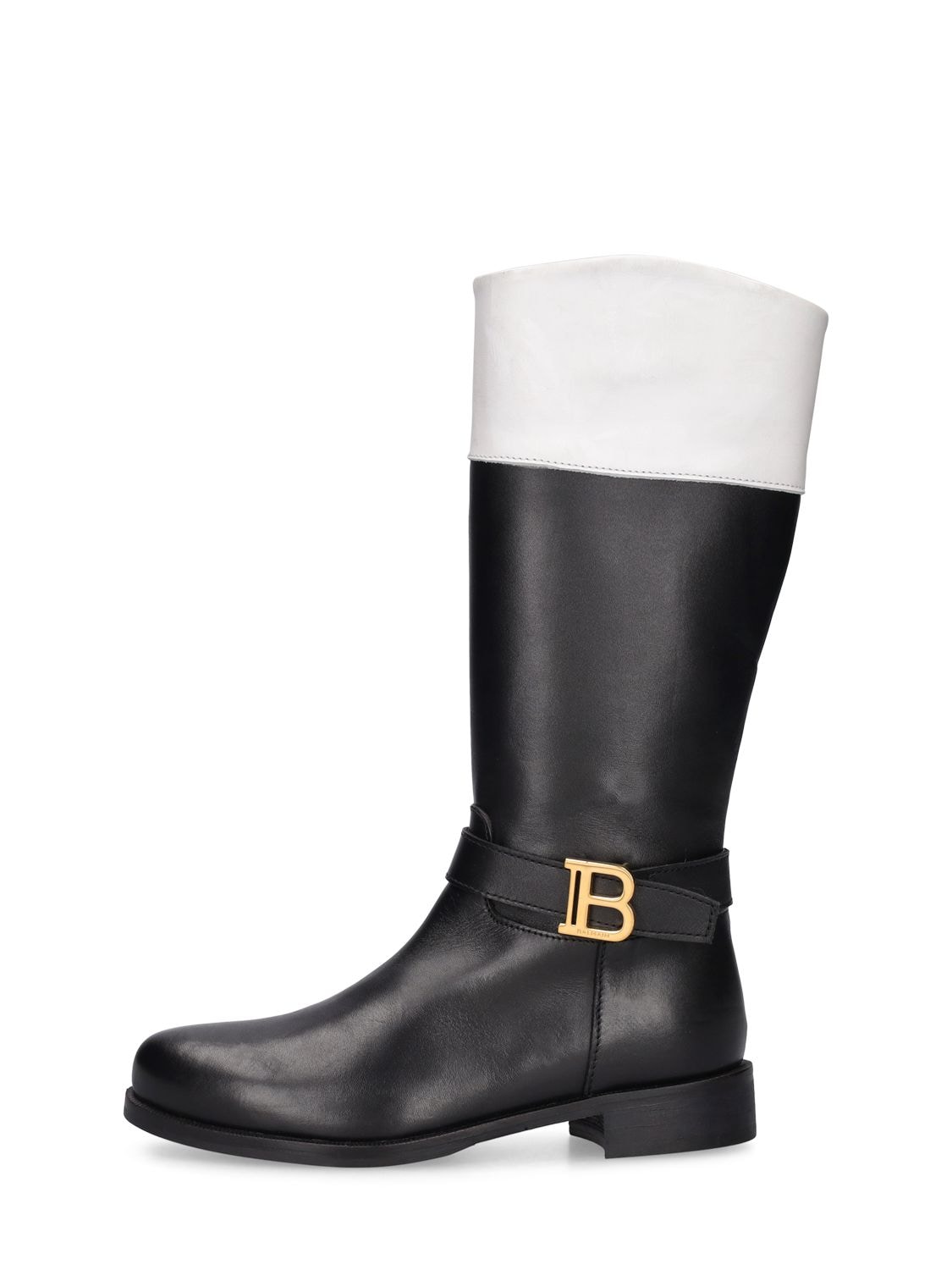 Balmain Kids' Logo Leather Boots In Black