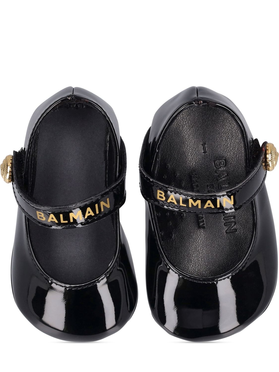 Shop Balmain Logo Faux Patent Leather Ballerinas In Black