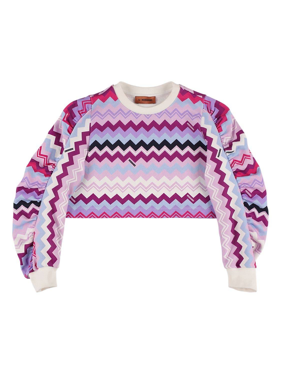 Missoni Kids' Zig Zag Cropped Cotton Terry Sweatshirt In Multicolor