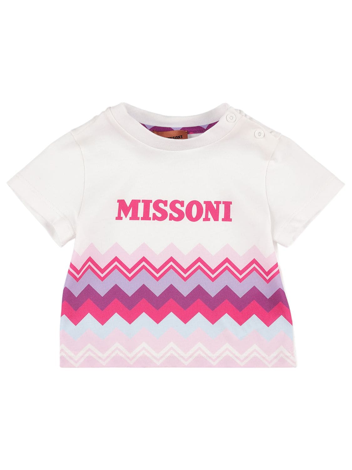 Missoni Kids' Logo印花棉质平纹针织t恤 In White