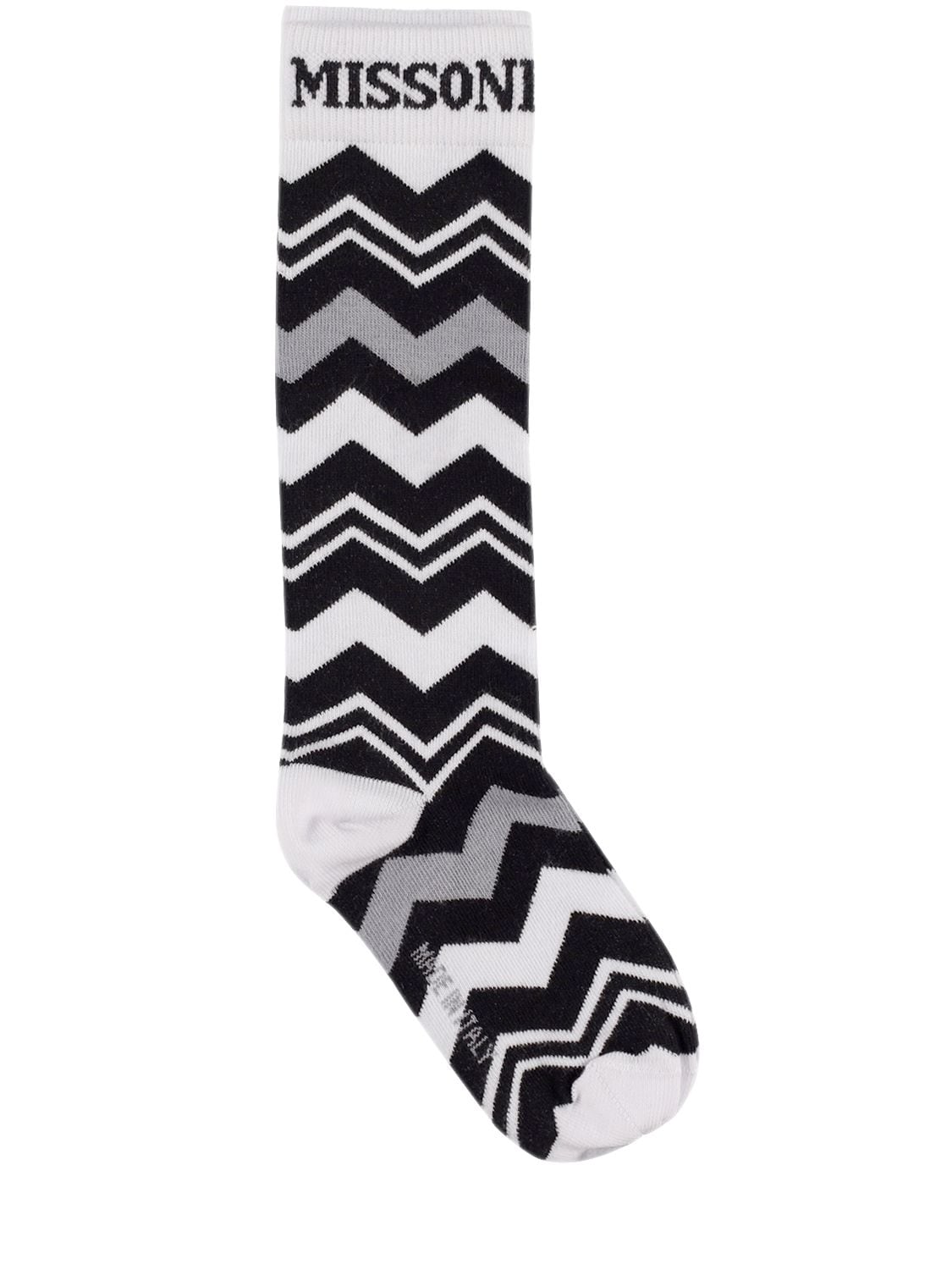 Missoni Kids' Zig Zag Intarsia Cotton Blend Socks In Black,white