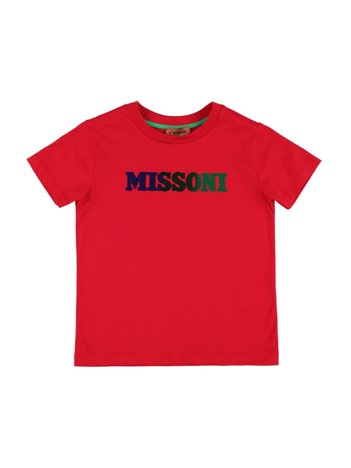 Missoni Kids' Cotton Jersey T-shirt W/ Velvet Logo In Red
