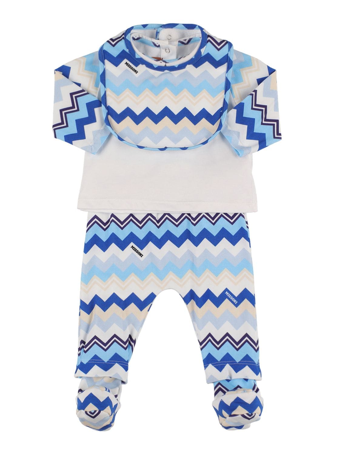 Missoni Babies' 棉质平纹针织t恤、裤子&围嘴 In Multicolor